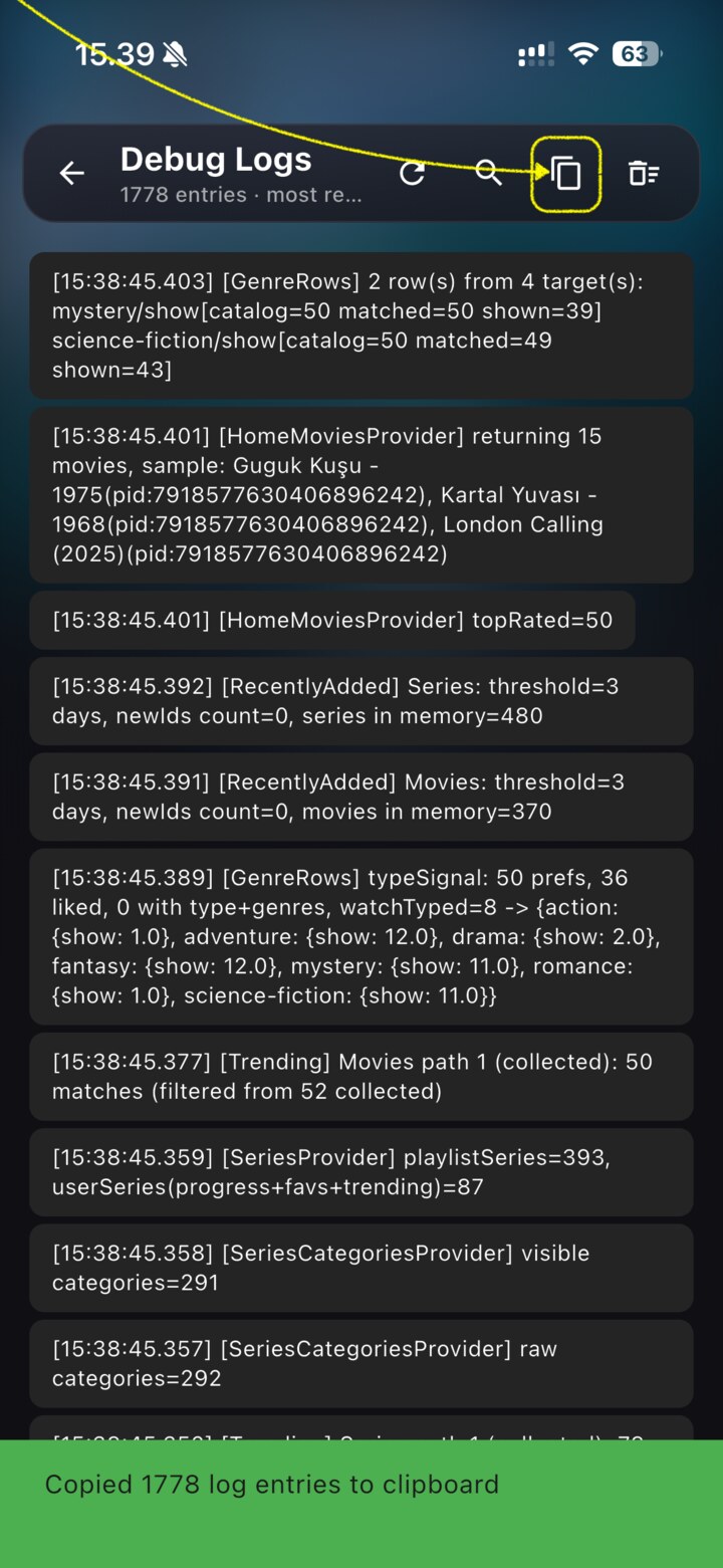Copy logs button