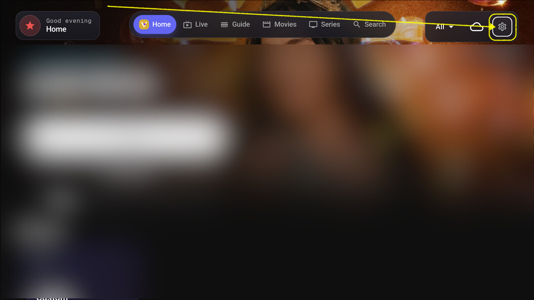 Settings gear on the TV home screen