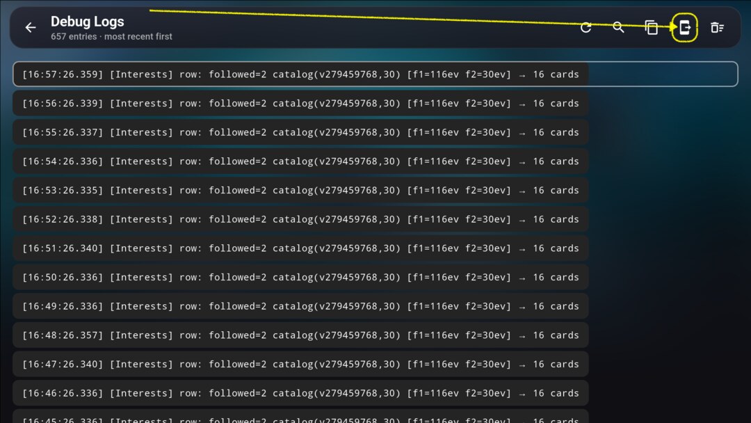 Send to phone highlighted on the Debug Logs screen
